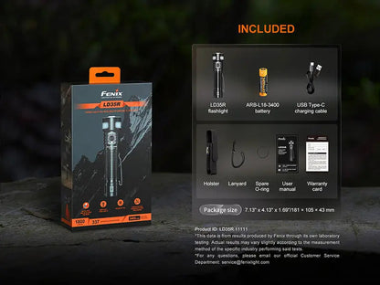 Lampe Torche Fenix LD35R - 1800 Lumens - Trois Sources Lumineuses - Rechargeable USB-C  NYCTALOPE  