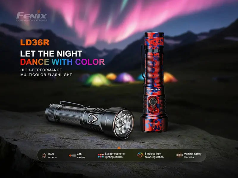 Lampe Torche Fenix LD36R 3600 Lumens - Éclairage Multicolore - Rechargeable USB-C - NYCTALOPE