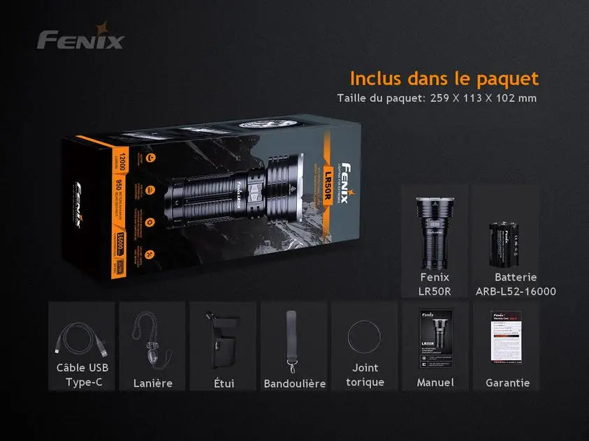 Lampe Torche Fenix LR50R – 12000 Lumens - Rechargeable - NYCTALOPE