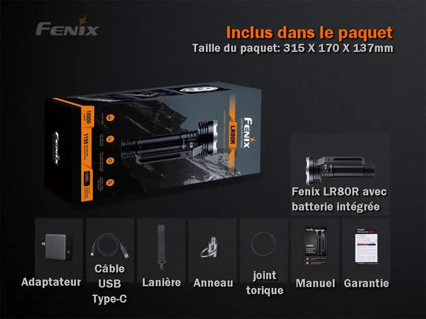 Lampe Torche Fenix LR80R – 18000 Lumens - Rechargeable - NYCTALOPE