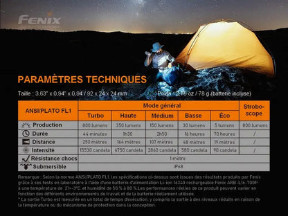 Lampe Torche Fenix PD25R – 800 Lumens  NYCTALOPE  