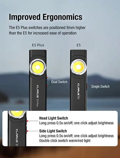 Lampe Torche Klarus E5 Plus 650 Lumens - Ultra-Compacte - Triple Éclairage - Rechargeable USB-C  NYCTALOPE  