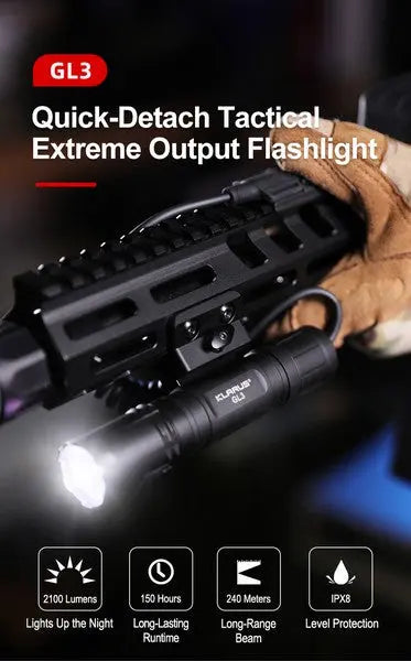 Lampe Torche Klarus GL3 - 2100 Lumens – Rechargeable + support M-LOK + Interrupteur déporté  NYCTALOPE  