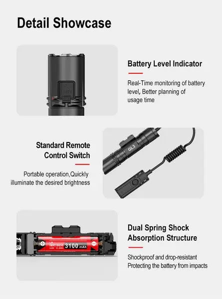 Lampe Torche Klarus GL3 - 2100 Lumens – Rechargeable + support M-LOK + Interrupteur déporté  NYCTALOPE  
