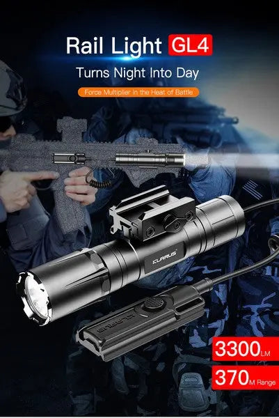 Lampe Torche Klarus GL4 - 3300 Lumens – Rechargeable + Fixation picatinny + Interrupteur déporté  NYCTALOPE  