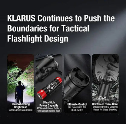 Lampe Torche Klarus XT11GT PRO V3 - 3300 Lumens tactique et rechargeable - NYCTALOPE