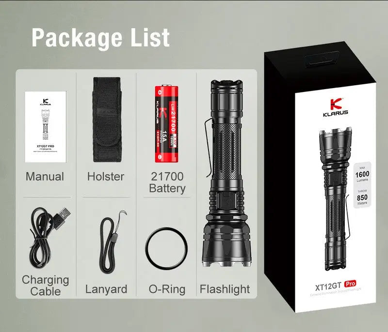 Lampe Torche Klarus XT12GT PRO – 1600 Lumens - Tactique et