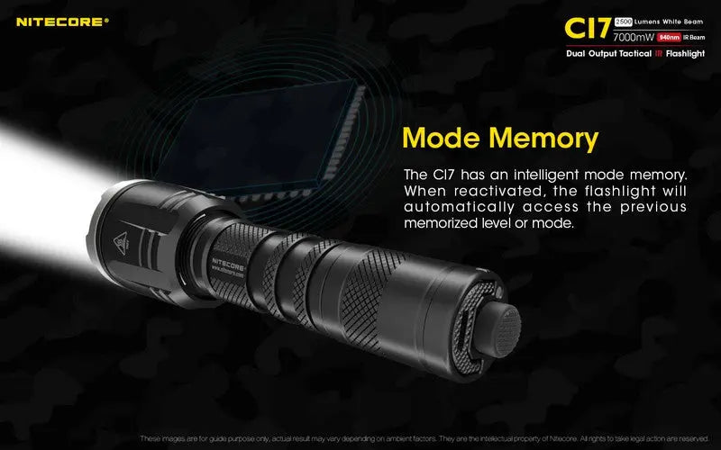 Lampe Torche Nitecore CI7 – 2500 Lumens + 7W Infrarouge  NYCTALOPE  
