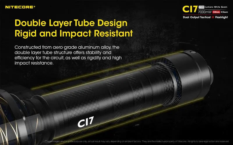 Lampe Torche Nitecore CI7 – 2500 Lumens + 7W Infrarouge  NYCTALOPE  