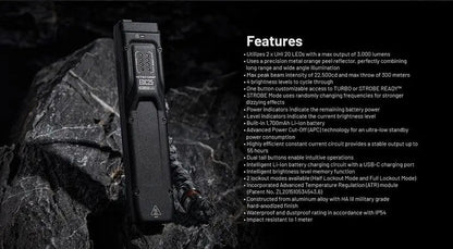 Lampe Torche Nitecore EDC25 - 3000 Lumens rechargeable  NYCTALOPE  