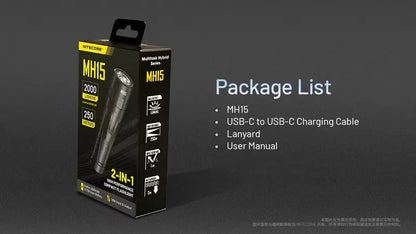 Lampe Torche Nitecore MH15 – 2000 Lumens USB-C rechargeable powerbank  NYCTALOPE  