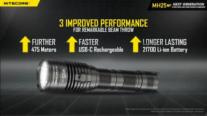 Lampe Torche Nitecore MH25 V2 – 1300 Lumens - Rechargeable  NYCTALOPE  