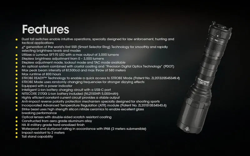 Lampe Torche Nitecore SRT7i – 3000 Lumens  NYCTALOPE  