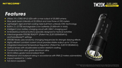 Lampe Torche Nitecore TM20K – 20000 Lumens  NYCTALOPE  