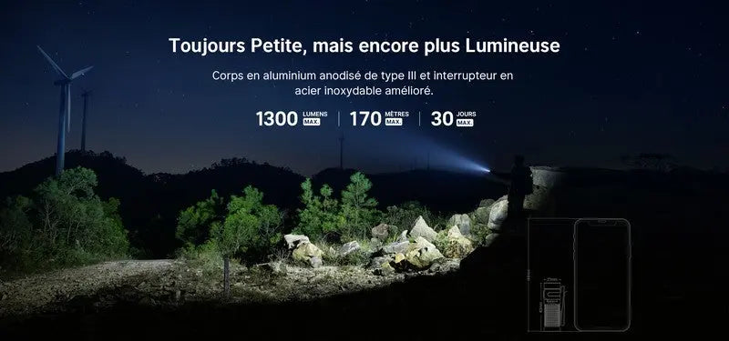 Lampe Torche Olight Baton 4 édition standard 1300 Lumens - Noir  NYCTALOPE  