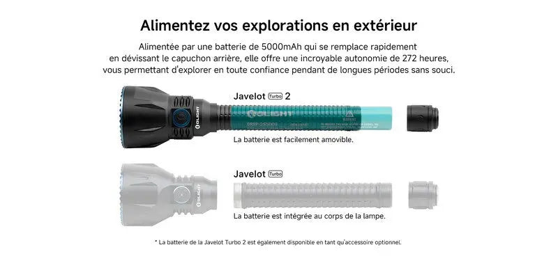 Lampe Torche Olight Javelot Turbo 2 KIT - 1800 Lumens rechargeable longue portée 1500 mètres - Noir - NYCTALOPE