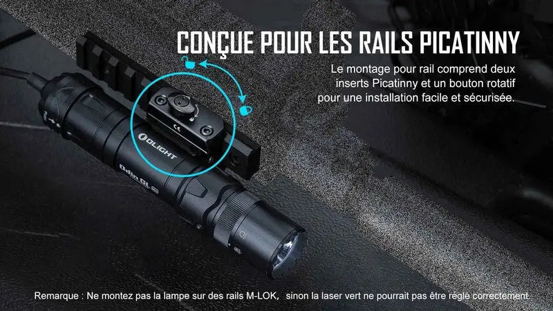 Lampe Torche Olight Odin GL Mini – 1000 Lumens – Fixation Picatinny et Switch – Laser Vert  NYCTALOPE  