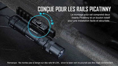 Lampe Torche Olight Odin GL Mini – 1000 Lumens – Fixation Picatinny et Switch – Laser Vert  NYCTALOPE  