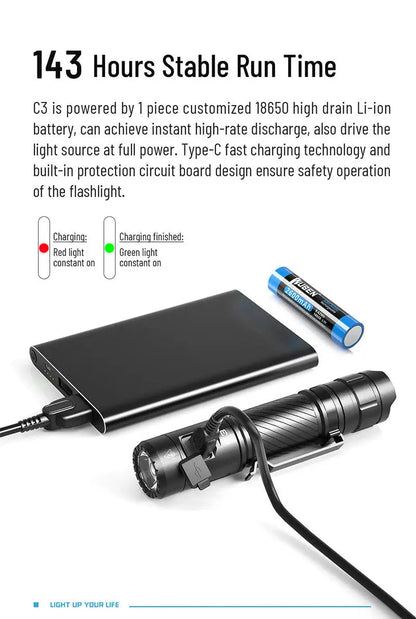 Lampe Torche Rechargeable Wuben C3 - 1200 Lumens - NYCTALOPE