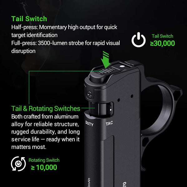 Lampe Torche Tactique Nextorch TA70 - 3500 Lumens - Ultra-compacte - Accès direct au Strobe  NYCTALOPE  