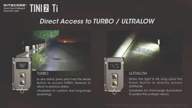 Lampe Torche Titane Nitecore Tini 2 Ti - 500Lumens rechargeable écran Oled  NYCTALOPE  