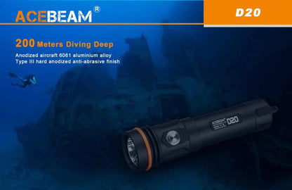 Lampe Torche de Plongée Acebeam D20 – 2700 Lumens - NYCTALOPE