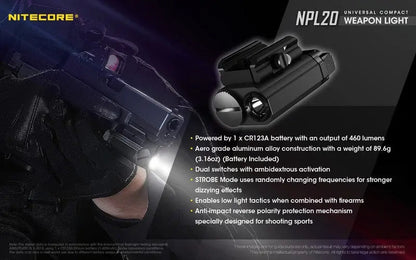 Lampe Torche pour arme Nitecore NPL20 – 460 Lumens  NYCTALOPE  