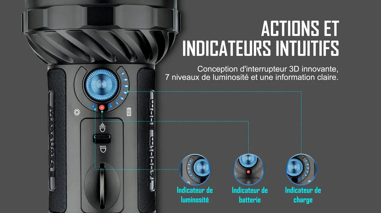 Lampe Torche puissante Olight MARAUDER 2 - 14000 Lumens – Rechargeable  NYCTALOPE  