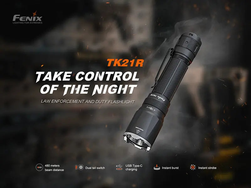Lampe Torche tactique Fenix TK21R - 3600Lumens - Double Interrupteur - Rechageable USB-C - batterie 21700  NYCTALOPE  