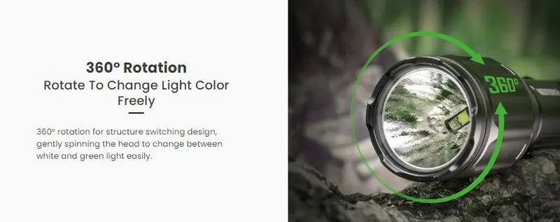 Lampe Torche tactique Nextorch T5G V2.0 SET - 1200 Lumens rechargeable - Kit chasse - lumière blanche et verte  NYCTALOPE  