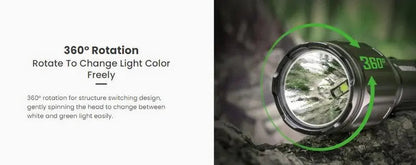 Lampe Torche tactique Nextorch T5G V2.0 SET - 1200 Lumens rechargeable - Kit chasse - lumière blanche et verte  NYCTALOPE  