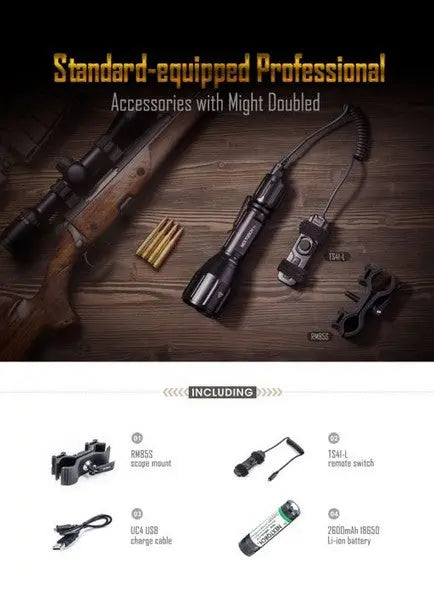 Lampe Torche tactique Nextorch T7 V2.0 SET - 1300 Lumens rechargeable - Kit chasse  NYCTALOPE  