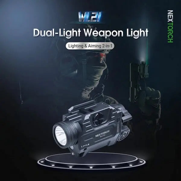 Lampe arme de poing Nextorch WL21G - 650 Lumens + laser vert - Fixation sur rail  NYCTALOPE  
