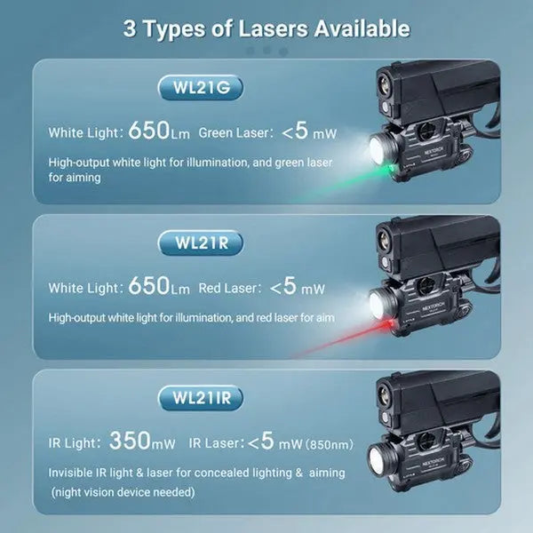 Lampe arme de poing Nextorch WL21G - 650 Lumens + laser vert - Fixation sur rail  NYCTALOPE  