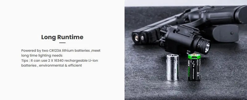 Lampe arme de poing Nextorch WL23R - 1300 Lumens + laser rouge - Fixation sur rail - NYCTALOPE
