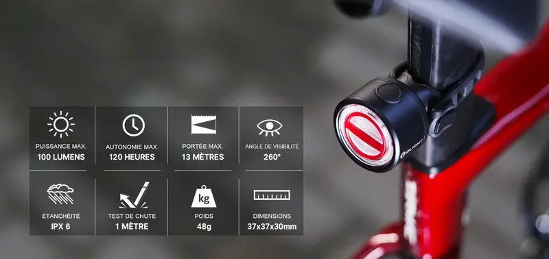 Lampe arrière pour Vélo et VTT Olight  BS100 - 100 Lumens  NYCTALOPE  