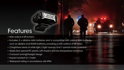 Lampe de Position Nitecore CL10 45 Lumens - Triple Source Lumineuse - Clip Multi-Positions  NYCTALOPE  