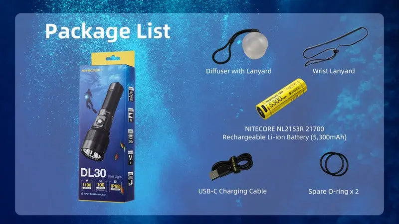 Lampe de plongée Nitecore DL30 - 1100 Lumens - NYCTALOPE
