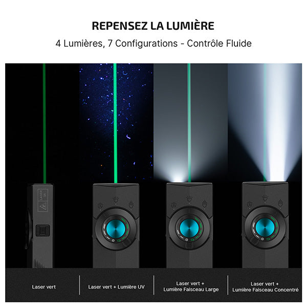 Lampe Torche EDC Olight ArkPro 1500 Lumens - Faisceau Large/Concentré/UV/Laser Vert - 4 Sources Lumineuses
