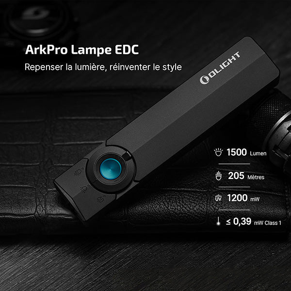 Lampe Torche EDC Olight ArkPro 1500 Lumens - Faisceau Large/Concentré/UV/Laser Vert - 4 Sources Lumineuses