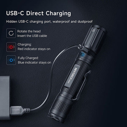 Lampe torche tactique Nextorch E52D - 3700Lumens - rechargeable USB-C  NYCTALOPE  