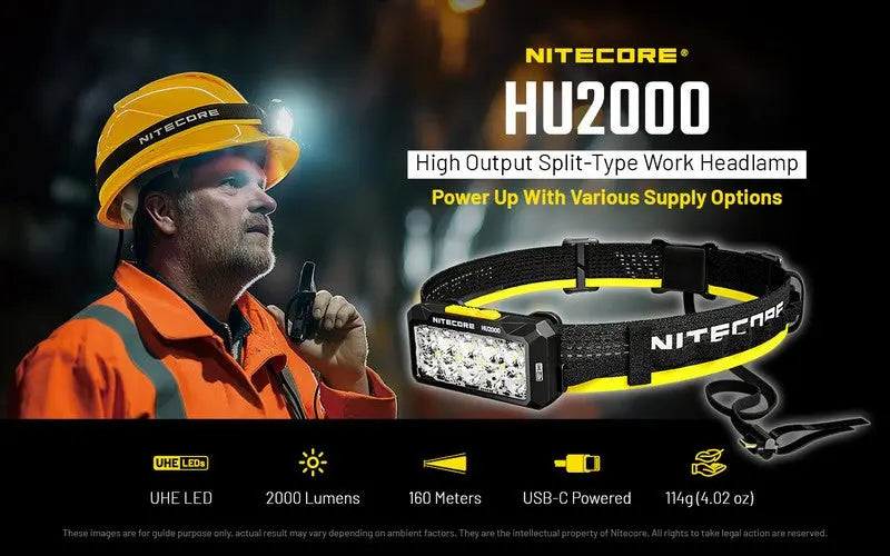 Lampe frontale Nitecore HU2000 - 2000 Lumens - S'alimente en USB-C  NYCTALOPE  