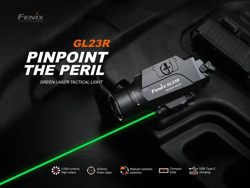 Lampe pour arme Fenix GL23R – 1200 Lumens avec laser vert rechargeable  NYCTALOPE  
