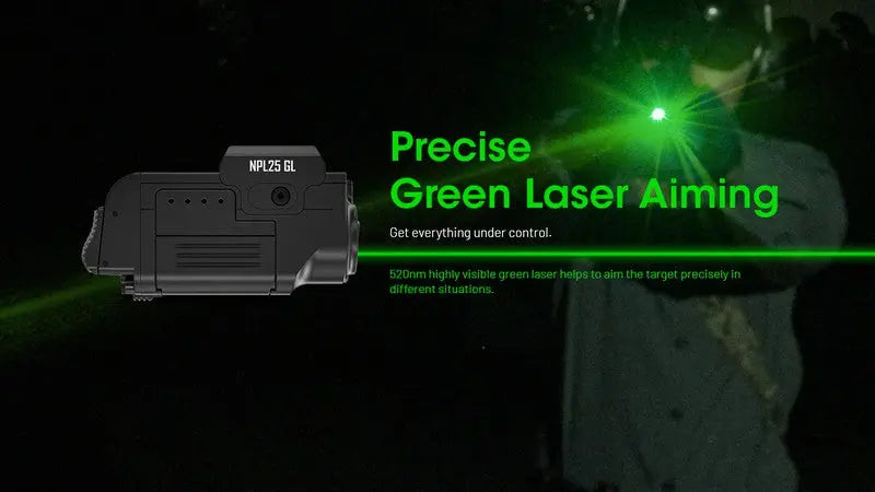Lampe rechargeable pour arme Nitecore NPL25GL - 900 Lumens et laser vert  NYCTALOPE  