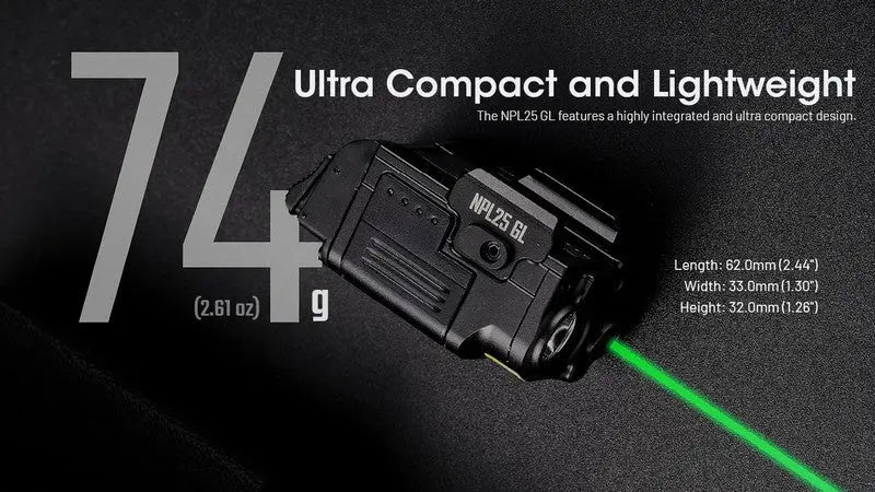 Lampe rechargeable pour arme Nitecore NPL25GL - 900 Lumens et laser vert  NYCTALOPE  