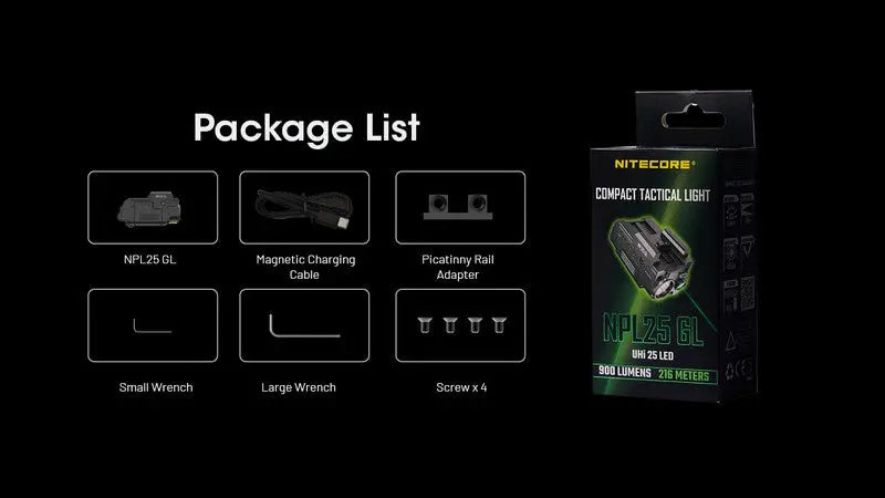 Lampe rechargeable pour arme Nitecore NPL25GL - 900 Lumens et laser vert  NYCTALOPE  