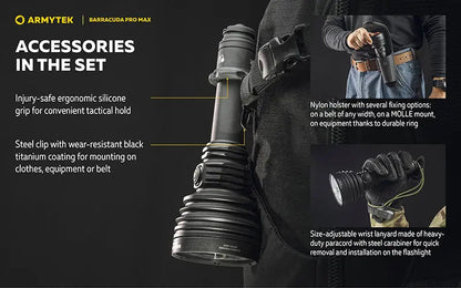 Lampe torche Armytek Barracuda Pro Max White 2800 Lumens - Portée 1000m - Rechargeable - Batterie 21700 Li-Ion  NYCTALOPE  