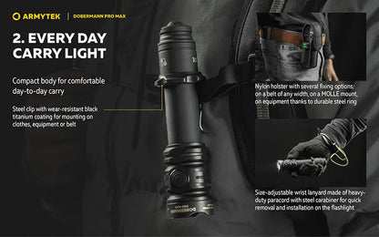 Lampe torche Armytek Dobermann Pro Max 3000 Lumens - Batterie 21700 Li-Ion 5000mAh  NYCTALOPE  