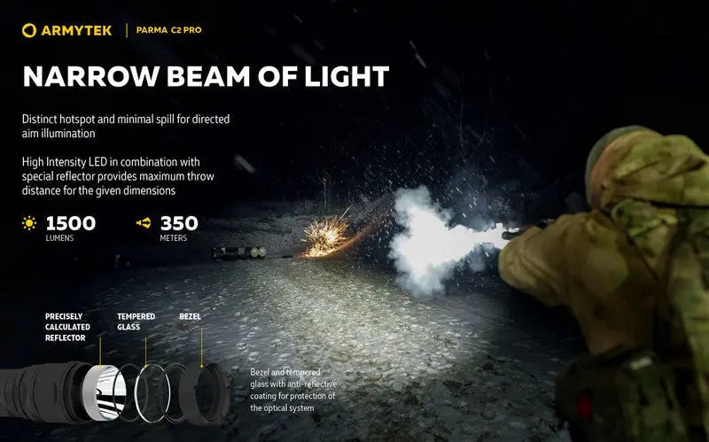 Lampe torche tactique Armytek Parma C2 Pro - 1500 Lumens  NYCTALOPE  