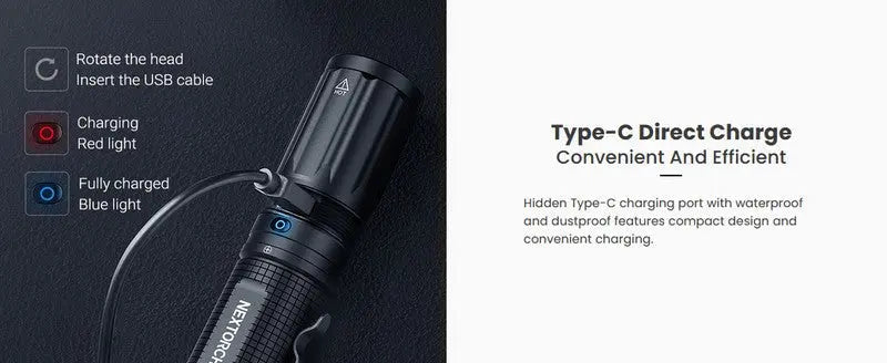 Lampe torche tactique Nextorch E52C - 3000 Lumens - rechargeable USB-C  NYCTALOPE  